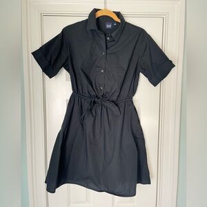 GAP Black Short Sleeve Mini Dress with Tie Waist and Collar